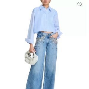 Alice + Olivia Cropped Striped Poplin Shirt